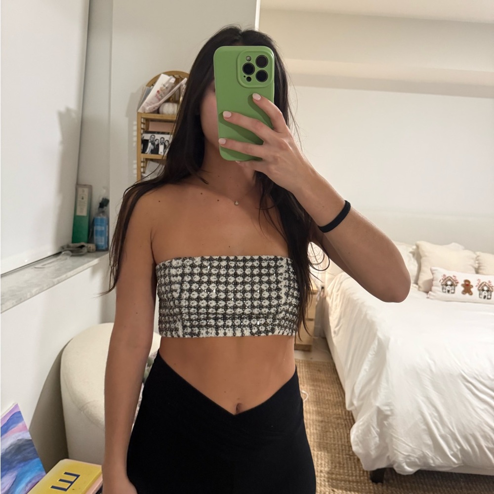 NBD Black and White Checkered Crop Top